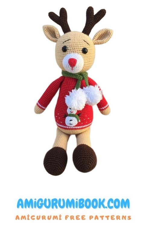 Scarf Christmas Reindeer Amigurumi Free Pattern - Amigurumibook.com Reindeer Amigurumi, Deer Recipes, Free Amigurumi Crochet Patterns, Crochet Free Patterns, Christmas Crochet Patterns Free, Amigurumi Christmas, Color Switch, Crochet Xmas, Christmas Crochet Patterns