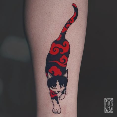 Black Red Tattoo, Tato Flash, Kitten Tattoo, Tattoo Japanese Style, Cloud Tattoo, Cat Tattoo Designs, Red Cloud, Japanese Sleeve Tattoos, Red Tattoos