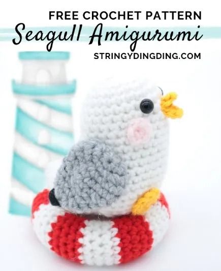 Free Crochet Pattern Seagull Amigurumi · Free Crochet Patterns Seagull Crochet, Crochet Sea Creatures, Learn Crochet, Shower Puff, Baby Teethers, Diy Creative Crafts, Free Crochet Patterns, Amigurumi Free, Amigurumi Free Pattern