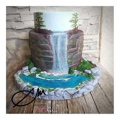 Waterfall cake Cake Waterfall, Waterfall Cake, Hand Painted Cake, Fall Cake, Painted Cake, Hand Painted Cakes, Fall Cakes, Water Fall, Different Cakes