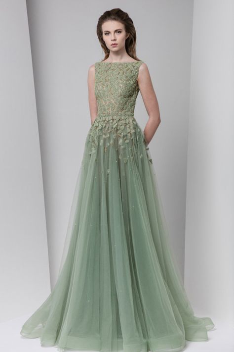 Pastel Green Gown, Non White Wedding Dresses, Wedding Gown A Line, Green Wedding Inspiration, Green Wedding Dresses, A Line Evening Dress, Tony Ward, Green Gown, Wedding Dress Couture