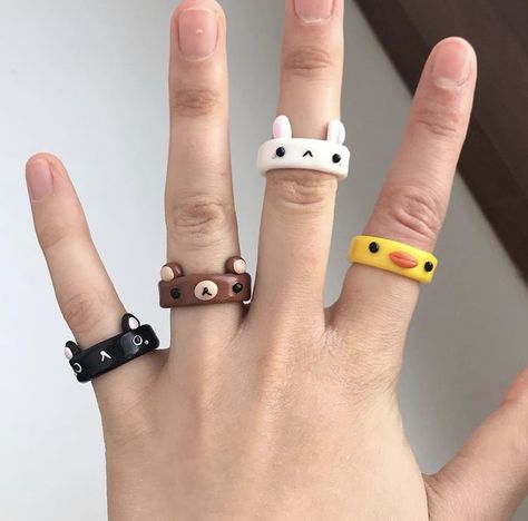 Cincin Clay Aesthetic, Matching Clay Rings, Fimo Ring Ideas, Kpop Clay Ideas, Biscuit Rings, Diy Clay Rings Aesthetic, Polymer Clay Rings Diy, Clay Rings Aesthetic, Cincin Diy