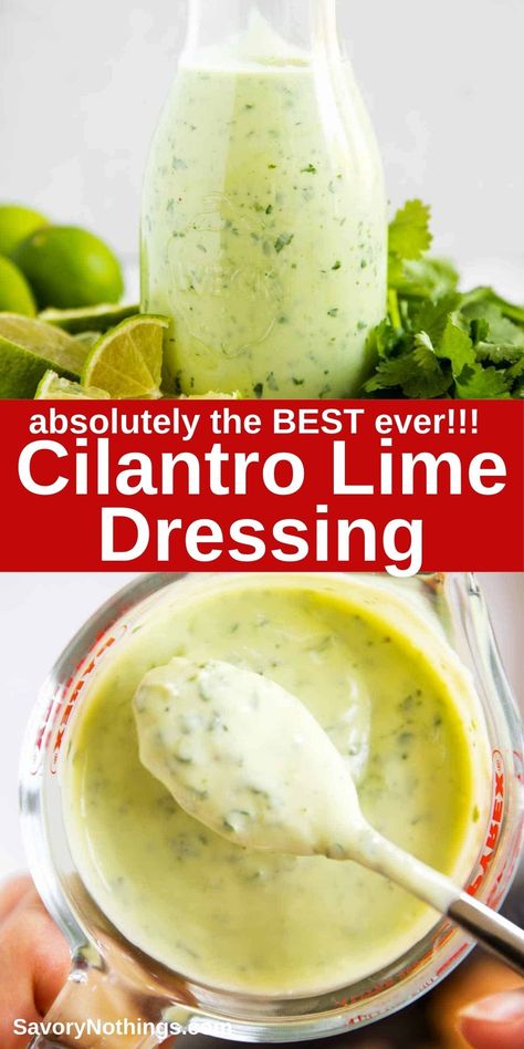 Elevate your salads with this homemade Cilantro Lime Dressing. A zesty blend of fresh cilantro, lime juice, and creamy ingredients creates a flavorful dressing that's perfect for drizzling over greens, tacos, or grilled meats. Quick to prepare, it adds a refreshing kick to any dish. Cilantro Jalapeno Dressing, Cilantro Lime Dressing Recipe, Creamy Cilantro Lime Dressing, Cilantro Dressing, Sweet Pork, Cilantro Lime Dressing, Salad Dressing Recipes Homemade, Sauce Pasta, Cilantro Lime Rice