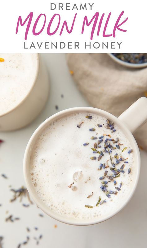 This moon milk is positively dreamy! A delicious way to help kick you off to deep sleep, there's a traditional moon milk, a tart cherry variation, and a honey lavender variation. Your new favorite bedtime routine! #healthy #moonmilk #sleep Lavender Oat Milk Latte, Traditional Moon, Moon Milk Recipe, Lavender Latte, Relaxing Morning, Moon Milk, Brunch Inspiration, Seasonal Eating, Honey Lavender