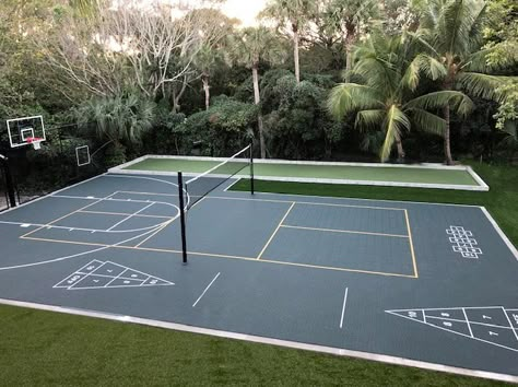 Bball Court, Tennis Court Backyard, Outdoor Shuffleboard, Outdoor Sports Court, Backyard Court, Basketball Court Backyard, Backyard Sports, Backyard Basketball, Outdoor Basketball Court