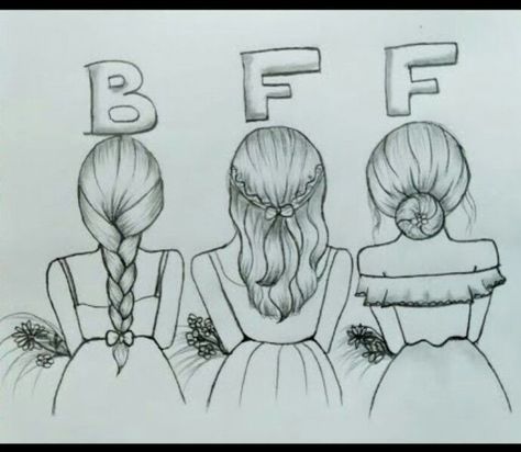 3 Best Friends Drawing Easy, 3 Best Friend Drawings Sketches, 4 Best Friends Drawing Cute, Best Friend Drawing Sketches, Friend Dp, Best Friend Sketches, Friends Sketch, Girl Drawing Easy, Pencil Drawings Of Girls