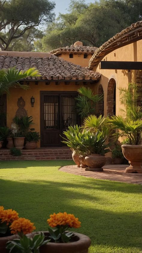 Authentic Charm: Discover 15 Hacienda Style Homes Ideas for a Timeless Appeal - Cheerful Talks Small House Spanish Style, Apartment Spanish Style, California Spanish Style Homes, Mexican Hacienda Homes, Spanish Hacienda Style Homes, Old Spanish Style Homes, Spanish Mission Style Homes, Hacienda Style Home, Spanish Mediterranean Homes