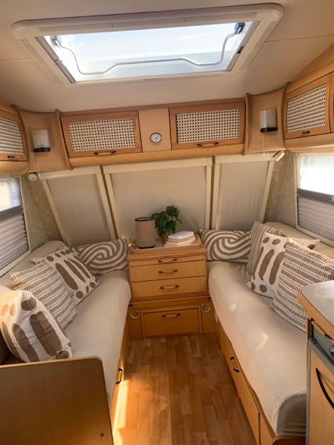 Caravan Awning Interior, Trailer Remodel Single Wide, Mercedes Camper Van, Caravan Renovation Diy, Shed With Porch, Caravan Decor, Caravan Awnings, Touring Caravan, Camper Van Life