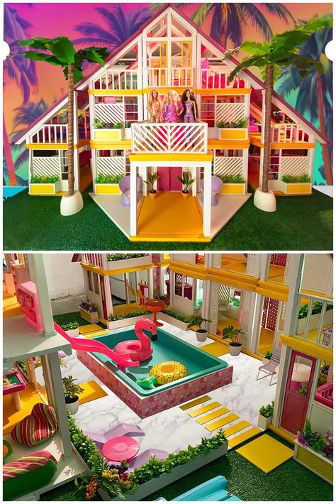 Processed with MOLDIV Barbie Dream House Decorations, Mini Set Design, Dopeamean Decor, Barbie Playroom, Patio Finishes, Playset Ideas, Tapestry Backdrop, 80s Barbie, Barbie Houses