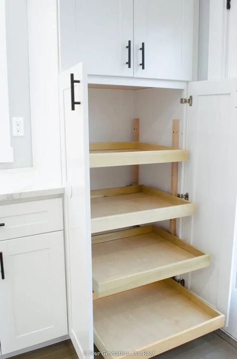 Built In Food Pantry Cabinet, Pantry Drawer Ideas, Pull Out Cabinet Pantry, Cabinet Pantry Drawers, Best Pantry Cabinet Design, Kitchen Cabinet Drawers Storage, Small Pantry Build Out, Diy Food Pantry Cabinet, Pantry Drawers Diy