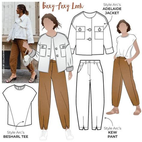 Boxy Foxy Chic: A Modern Take on a Classic Look Capsule Wardrobe 2020, Style Arc, Pattern Outfits, Designer Patterns, Clothes Sewing, Jumpsuit Pattern, Woven Jacket, Coat Patterns, Fashion Design Sketches