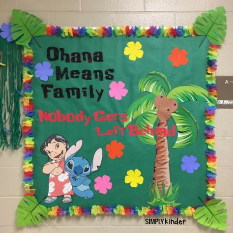 Creative Classroom Themes, Lilo And Stitch Classroom Decorations, Lilo And Stitch Classroom Door, Lilo And Stitch Ra Theme, Classroom Themes Disney, Classroom Themes Prek, Disney Theme Classroom Ideas, Obama Means Family, Lilo And Stitch Classroom Theme