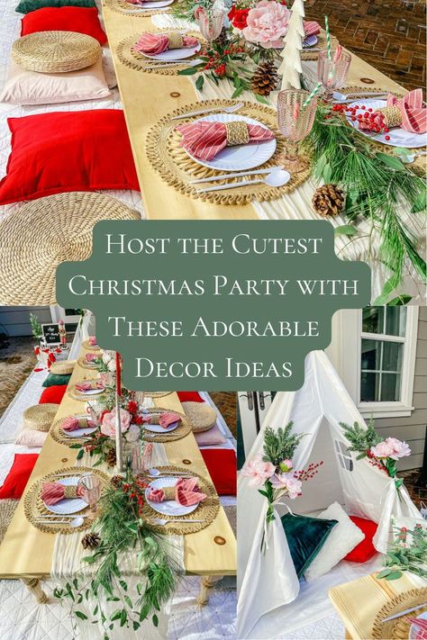 Girls Christmas Party Ideas, Christmas Party Set Up, Fun Christmas Party Ideas, Christmas Party Ideas For Teens, Girls Christmas Party, Christmas Party Ideas, Adult Christmas Party, Party Decoration Ideas, Christmas Party Decor