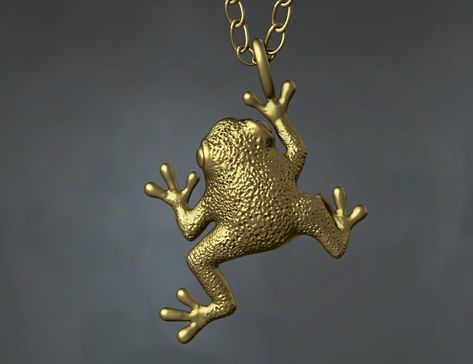 Frog pendant necklace jewelry for 3D printing This file is for 3D printing and casting. 3D model created in Zbrush. It is watertight and ready for printing/milling. it was created with molding and casting in mind. #jewelry #necklace #frog #frog_necklace #pendant #frog_pendant #printable #pendants #customized_jewelry Frog Pendant, Frog Frog, Frog Necklace, Customized Jewelry, Print Models, 3d Projects, Milling, Zbrush, 3d Animation