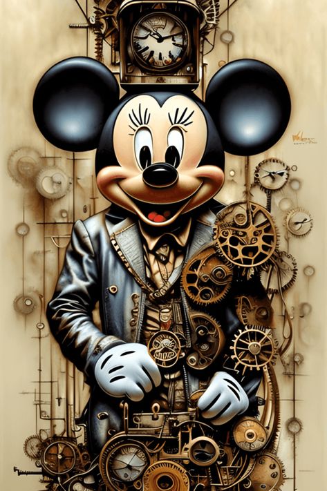 This digital graphic is perfect for all your crafting projects! The micky mouse steampunk design is unique and stylish, and will add a touch of personality to any project!... Steampunk Disney, Bumble Bee Cartoon, Punk Cartoon, Steampunk Creations, Ancient Egyptian Cities, Steampunk Elements, Purple Gothic, Cat Coloring Book, Fantasy Wolf