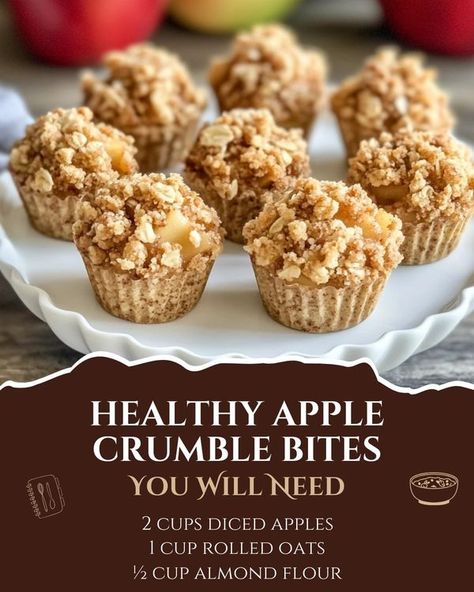 Mini Muffin Tin Recipes, Apple Muffins Healthy, Healthy Apple Crumble, Apple Crumble Recipe, Healthy Granola Bars, Guilt Free Snacks, Wholesome Snacks, Healthy Sweet Treats, Guilt Free Dessert