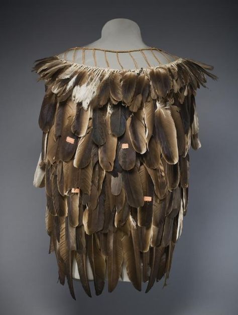 American Indian Art | Denver Art Museum | Cape, late 1800s. Unknown Wailaki Artist. feather and cord, 36 inches tall by 27 inches wide. 1950.150 Native American Vest, Feather Vest, Feather Cape, Maori Designs, Denver Art Museum, Denver Art, American Indian Art, Native American Tribes, Indigenous Art