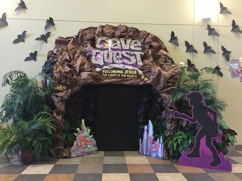 Cave Themed Room, Cave Quest Vbs Decorations, Diy Cave, Cave Decorations, Cave Quest Vbs, Science Lab Decorations, Cave Quest, Egypt Crafts, Dinosaur Exhibition