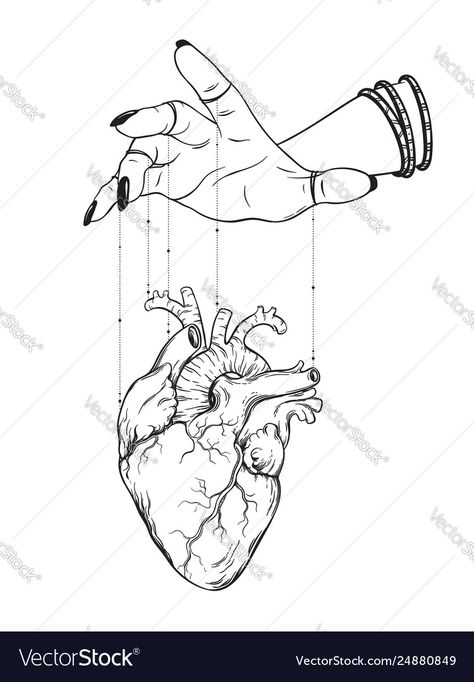 Puppet Master Hands, Hand Holding Puppet Strings Drawing, Marionette Hands Drawing, Puppet Hand Tattoo, Puppet Hands Drawing, Hand Squeezing Heart Drawing, Puppet Master Tattoo, Hand Holding Heart Tattoo, Marionette Tattoo