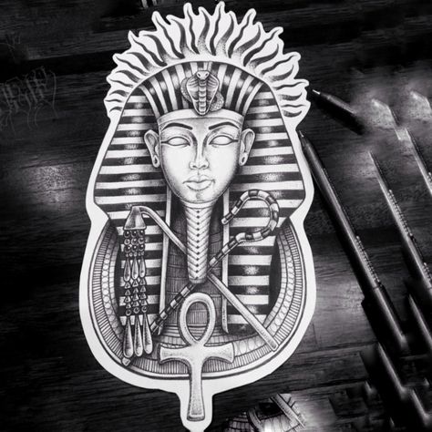 Black Pharaoh Tattoo, King Tut Tattoo Stencil, Egyptian Pharaohs Tattoo, Geb Egyptian God Tattoo, Ancient Egyptian Tattoo Design, Sarcophagus Tattoo, Egyptian Pharoah Tattoo, King Tut Tattoo Design, Tattoos Egypt