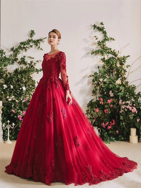 Dark Red Ball Gown, Garden Wedding Dress, Red Ball Gowns, Short Wedding Gowns, Red Ball Gown, Satin Wedding Gown, Garden Wedding Dresses, Bridal Ball Gown, Tulle Ball Gown