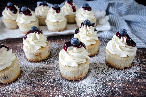 Print Robynne's Blueberry Pie Cupcakes | Just A Pinch Banana Cream Pie Cupcakes, Blueberry Cupcakes, Pie Cupcakes, Blueberry Pie Filling, Banana Cream Pie, Blueberry Pie, Just A Pinch, Muffin Tins, Cooking Recipes Desserts