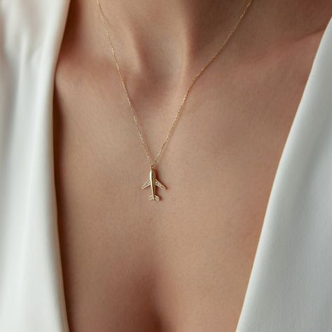 Plane Jewelry, Aviation Jewelry, Airplane Jewelry, Plane Necklace, Gift For Hostess, Airplane Necklace, Jesus Tattoo, Evil Eye Necklace Gold, Modern Gold Jewelry