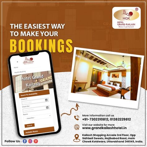 The Easiest way to make your booking with Hotel Grand Kailash in Kotdwara. For Booking 📞Call +91-7302310812, 01382229812 website 🌐www.grandkailashhotel.in #hotel #hotellife #hotelroom #hoteldesign #hotelierlife #luxuryhotel #luxuryhotels #luxuryhotelstay #luxuryhotelrooms #luxuryhotelsandresorts #luxuryrooms #luxuryroomstay #kotdwarhotels #grandkailash #kotdwara Hotel Marketing Design, Hotel Booking App, Hotel Marketing, Luxury Hotel Room, Hotel Room Design, Booking App, Instagram Template Design, Kiosk Design, Space Illustration