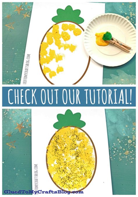 Pom Pom Pineapple Craft, Pineapple Art For Preschool, L Is For Lemon Craft, Pom Pom Pineapple, P Is For Pineapple Craft, Pineapple Crafts For Toddlers, Pineapple Activities For Preschool, Aloha Crafts Preschool, Pineapple Art For Kids