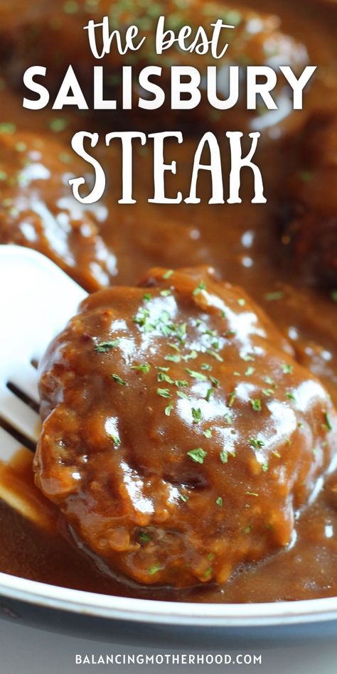 Best Salisbury Steak, Best Salisbury Steak Recipe, Steak With Gravy, Homemade Salisbury Steak, Salisbury Steak Recipe, Hamburger Dishes, Beef Steak Recipes, Salisbury Steak Recipes, Tandoori Masala