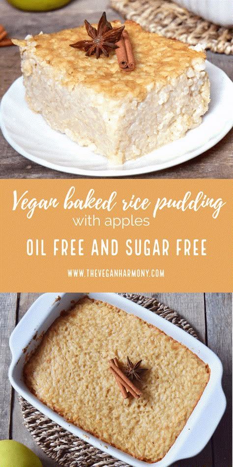 Vegan Rice Pudding, Baked Rice Pudding, Vegan Pudding, Apples And Cinnamon, Vegan Baking Recipes, Vegan Rice, Vegan Baked, Baked Rice, Rice Pudding