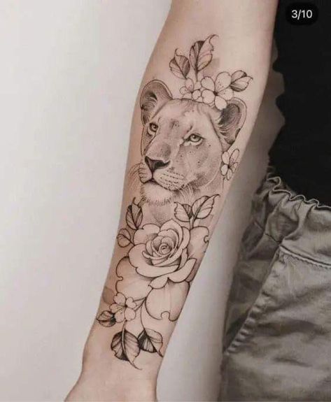 Lion And Lioness Tattoo, Lioness Tattoo Design, Female Lion Tattoo, Lion Forearm Tattoos, Lion Art Tattoo, Dog Print Tattoo, Lioness Tattoo, Tattoo On Forearm, Mom Tattoo Designs