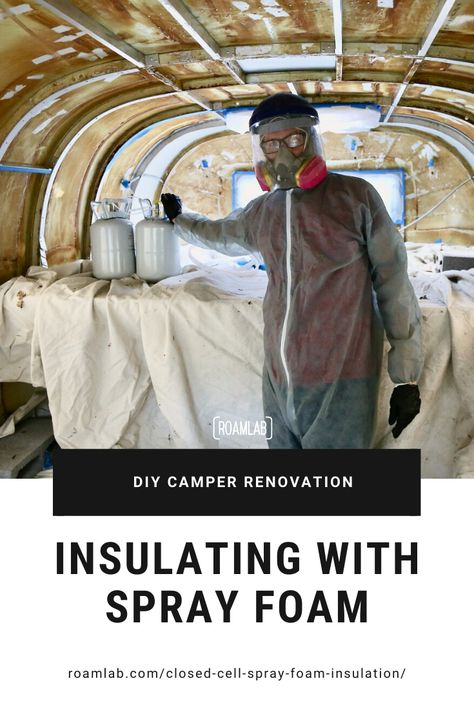 Keep the cold out and cut back on condensation with a DIY insulation: applying closed cell spray foam in an aluminum 1970 Avion C11 truck camper.  #diy #doityourself #truckcamper #rv #camper #renovation #sprayfoam #insulation Camper Insulation Ideas, Rv Window Insulation Diy, Foam Camper Build, Insulating An Rv For Winter, Cheap Insulation, Sealing Camper Seams, Diy Insulation, Roof Hatch, Camper Repair