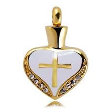 Gold Cremation Heart Pendant White Enamel Cross Urn Vial Funeral Ashes Memorial Cremains Loved One Keepsake Necklace Departed Deceased Pet Gold Cross Pendant Necklace For Memorials, Yellow Gold Heart Pendant Necklace For Memorials, Urn Necklaces Key Shaped With Red In It, Enamel Cross, Brown Cross-shaped Spiritual Rosary, Antique Heart-shaped Necklace For Memorial, Crystal Heart Pendant, Urn Necklaces, Memorial Urns