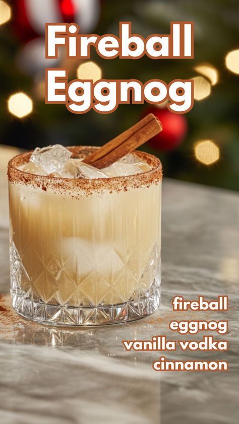 Fireball Eggnog Drinks Alcohol Recipes Fireball, Fireball Dr Pepper, Eggnog And Fireball, Fireball Holiday Drinks, Fireball Cocktails Holidays, Fall Fireball Drinks, Cinnamon Vodka Drinks Recipes, Fireball Whiskey Balls, Fireball Eggnog