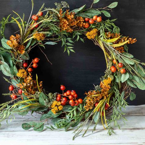 DIY Easy Fall Wreath For Your Front Door Wreath With Berries, Autumn Door Wreaths Diy, Fall Swags Diy, Homemade Fall Wreaths, How To Make Wreaths For Front Door, How To Make A Fall Wreath, Autumn Wreaths For Front Door Diy, Fall Wreaths For Front Door Diy Easy, Fall Wreaths For Front Door Diy