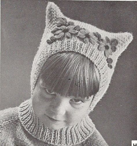 Cat Balaclava, Hat Knit Pattern, Balaclava Pattern, Funny Knitting, Child Hat, Vintage Text, Pattern Cat, Butcher Knife, Vintage Crochet Pattern