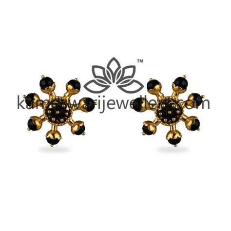 Black Beads Earrings Gold Studs, Jewellers Shop, Anklets Online, Kameswari Jewellers, Studs For Men, Black Stone Earrings, Black Earring, Gold Bead Earrings, Antique Gold Jewelry Indian