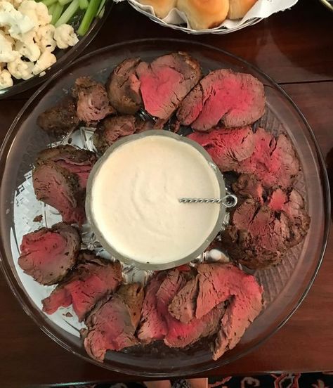 The Best Beef Tenderloin + Horseradish Sauce | designer bags and dirty diapers | Bloglovin’ Tenderloin Horseradish Sauce, Tenderloin Appetizer, Heavy Appetizers, Beef Tenderloin Recipes, Recipe Beef, Horseradish Sauce, Eat Beef, Tenderloin Recipes, Stuffed Pork Tenderloin