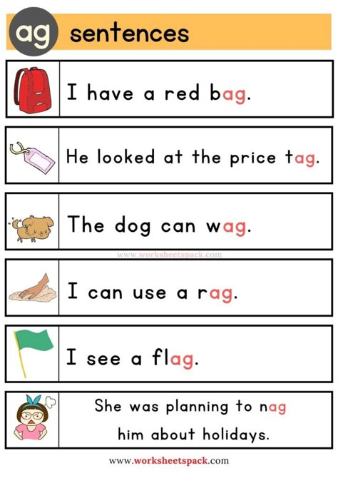 Ag Family Words, Ag Words, Ag Word Family, Cvc Sentences, Phonics Reading Activities, Cvc Reading, Reading Sentences, Word Family Reading, Words For Kindergarten