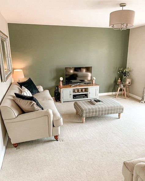 Living Room With Cream Carpet, Living Room Beige Carpet, Olive And Cream Living Room, Cream And Sage Living Room, Cream Lounge Ideas, Overtly Olive Living Room, Sage Green And Cream Living Room, Cream And Green Living Room, Green And Neutral Living Room