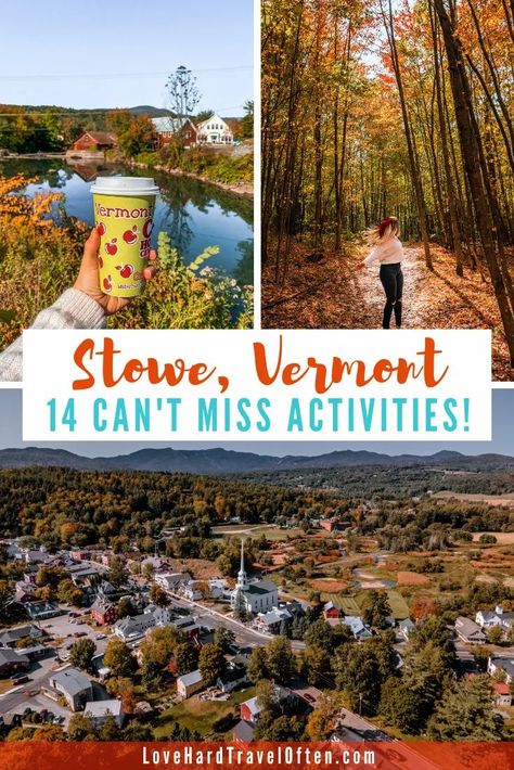 All the best things to do in Stowe Vermont like apple cider at Cold Hollow Cider Mill, visiting the Ben & Jerrys factory, scenic bike rides and more! Best Apple Cider, Cider Mill, Stowe Vt, Stowe Vermont, New England Fall, Bike Rides, Summer Trip, Usa Travel Destinations, Fall Travel