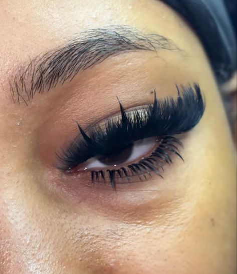 Cat Eye Lash Extensions With Bottoms, Lashes With Spikes Mapping, Lashes Extensions With Spikes, Spike Cat Eye Lash Extensions, Cat Eye With Bottom Lashes, Lash Map With Spikes, Eyelash Extensions With Spikes, Wispy Lashes With Spikes, 18mm Lash Extensions