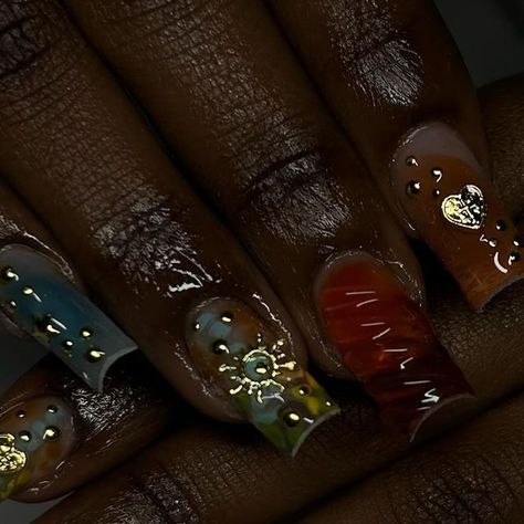 Nails Earth Tones, Autumn Nails Square, Short Square Acrylic Nails Fall, Earthy Tone Nails, I Love Me Nails, Earthy Nails, Nessa Nails, November Books, White Gel Nails