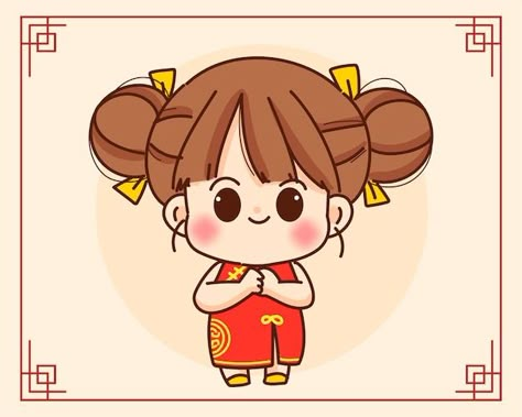 Chinese New Year Pictures, Angpao Imlek, Cartoon Art Illustration, Pop Up Christmas Cards, Girl Chibi, Chinese New Year Background, Chinese New Year 2020, Chinese New Year Greeting, New Year Background