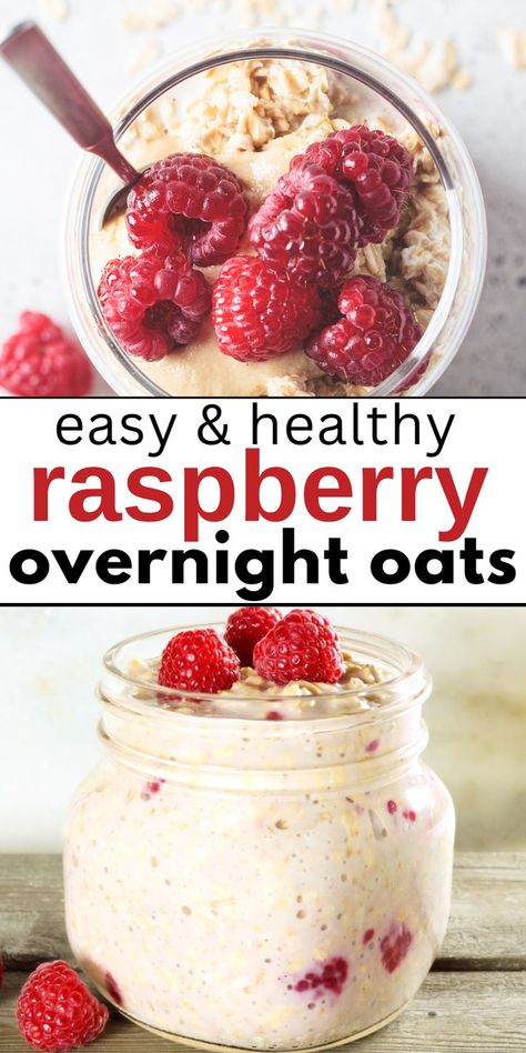 Text reads Easy and Healthy Raspberry Overnight Oats Overnight Raspberry Oats, Overnight Oats Casserole, Raspberry Chia Overnight Oats, Banana Raspberry Overnight Oats, Overnight Oats Healthy Pregnancy, Ww Overnight Oats Smart Points, Easy Yummy Overnight Oats, Quick And Easy Overnight Oats, Yoghurt Overnight Oats Greek Yogurt