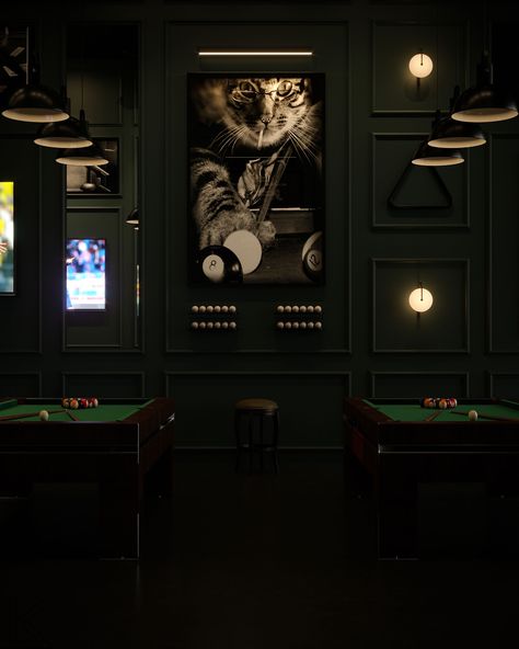 Billiard Cafe Design :: Behance Billiard Room Ideas Interior Design, Billard Club Design, Snooker Cafe Interior, Snooker Club Design, Billiards Table Design, Back Bar Design, Bar Billiards Table, Gym Architecture, Cafe Logo Design