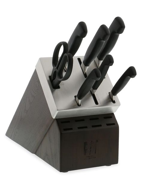 Shop ZWILLING J.A. Henckels Four Star 7-Piece Self-Sharpening Block Set | Saks Fifth Avenue Knife Shapes, Star Knife, Steak Knife Set, Knife Block Set, Cutlery Sets, Santoku Knife, Bread Knife, Paring Knife, Steak Knives