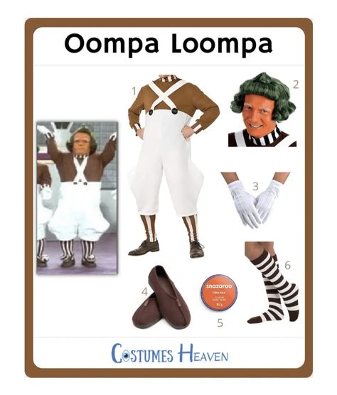 Diy Umpa Lumpa Costume, Willy Wonka And Oompa Loompa Costume, Maškare Ideje, Oopa Loompa, Oompa Loompa Costume Women, Ompa Lumpa Costume, Oompa Loompa Makeup, Oompa Loompa Costume Diy, Diy Oompa Loompa Costume