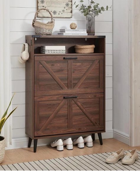 Storage For Entryway, Shoe Rack Cabinet, Slim Shoe Cabinet, Shoe Storage Furniture, Shoe Drawer, Narrow Shoe Rack, Foyer Hallway, Barn Door Designs, Entryway Shoe